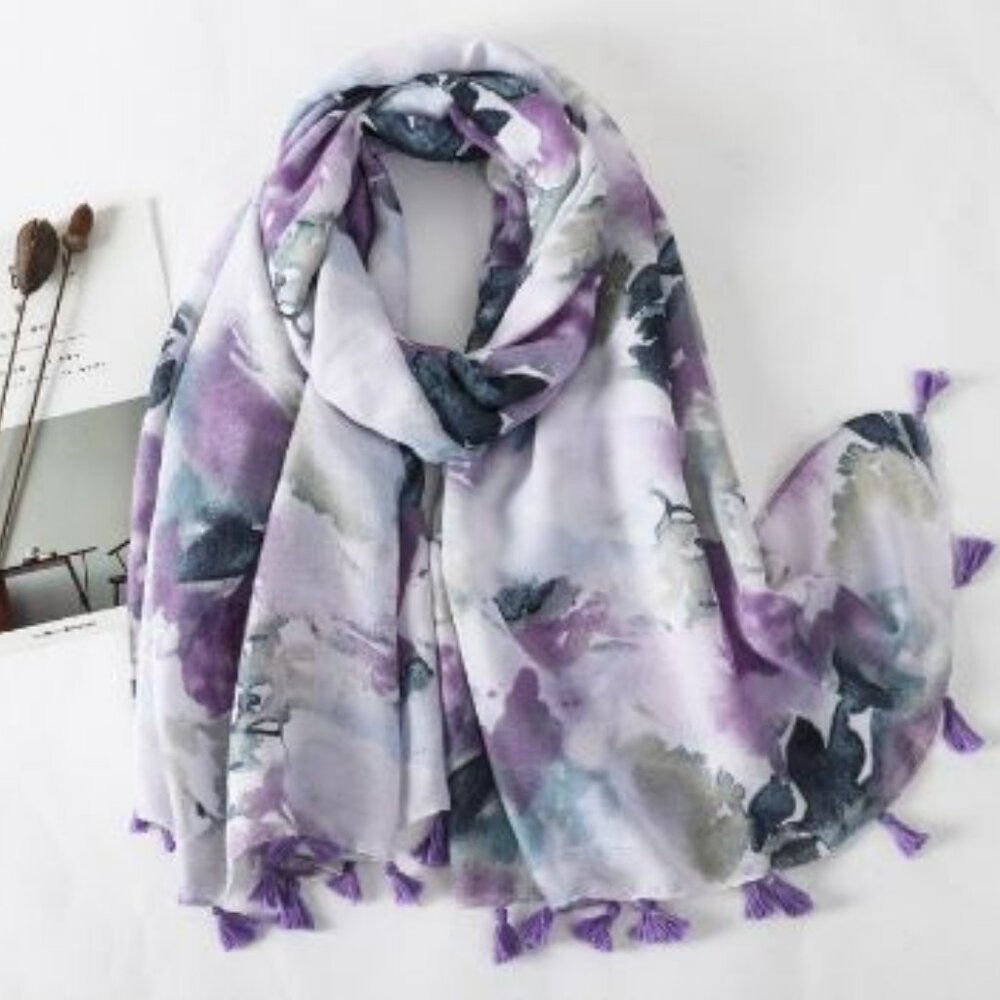 Purple & Green Watercolour Large Scarf